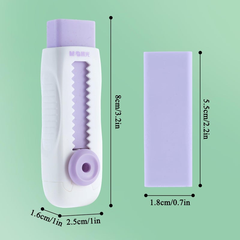 MG 4+1 Pack Rubber Erasers Sliding Retractable Eraser, Soft Cute Erasers Push Pull Large Pencil Eraser with Plastic Sleeve 4 Refill Eraser for Students Kids, School Office Home Supplies (Purple) - Image 2